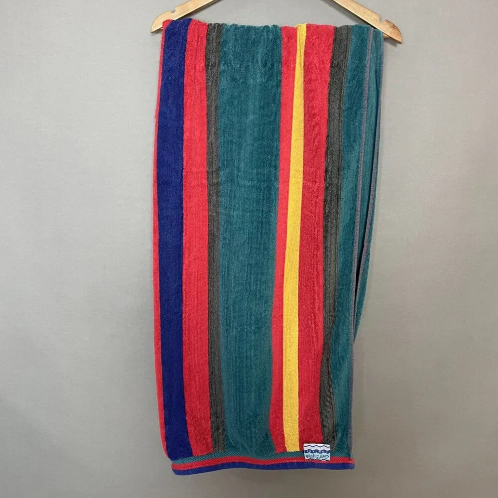 Vintage 90s Beach Towel Cecil Saydah Company Stripes FLAWS Cotton‎ Retro